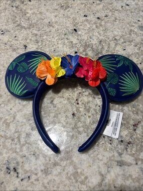 Disney Parks Encanto Navy Floral Minnie Mouse Ears Headband with Bright Flowers